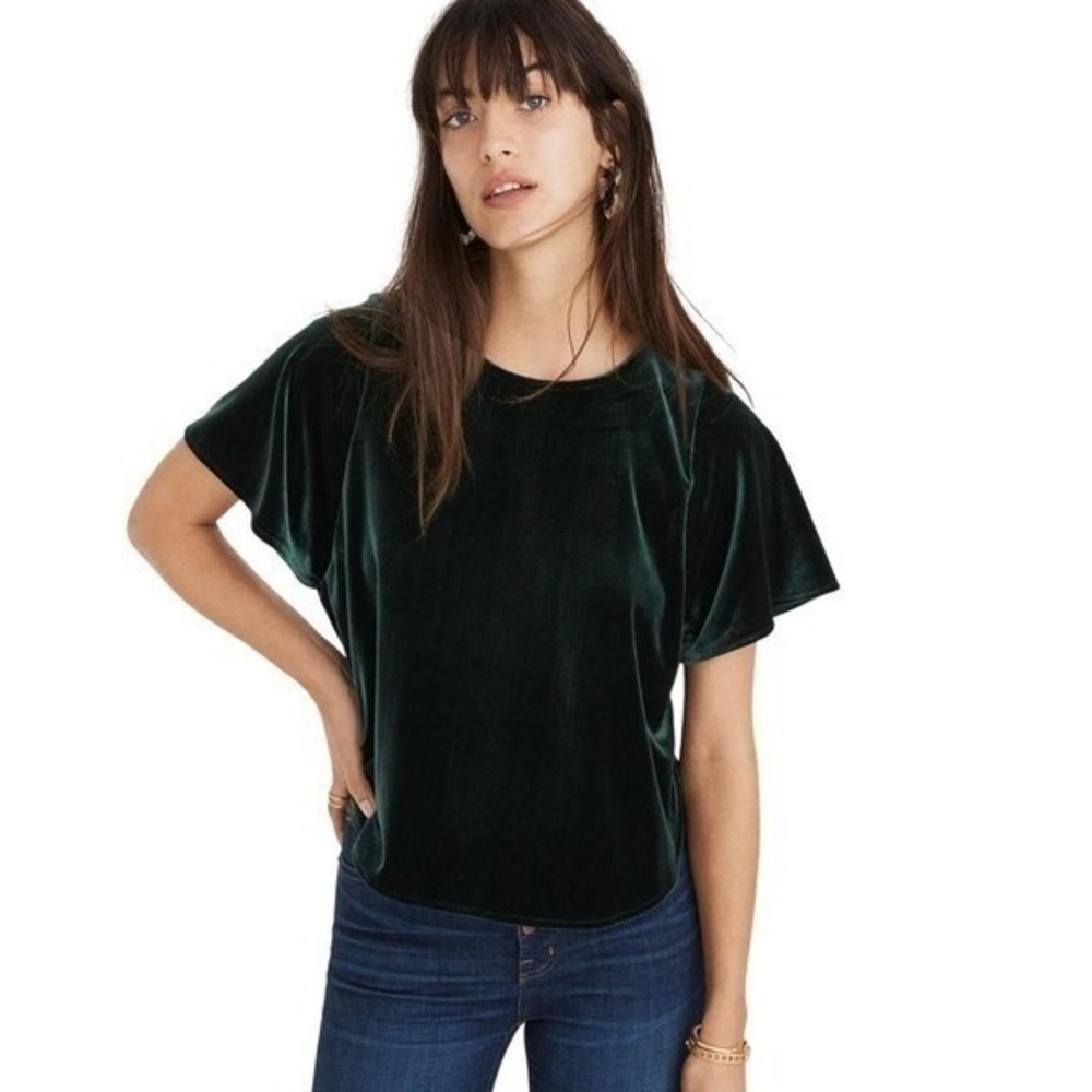 Emerald  Green Velvet Flutter Sleeve Top Dark Feminine‎ Balletcore Romantic Fall